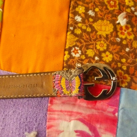 GG Supreme Monogram Gucci Leather Butterfly Belt Small Adult Lg Child Brown/Pink - Picture 9 of 16
